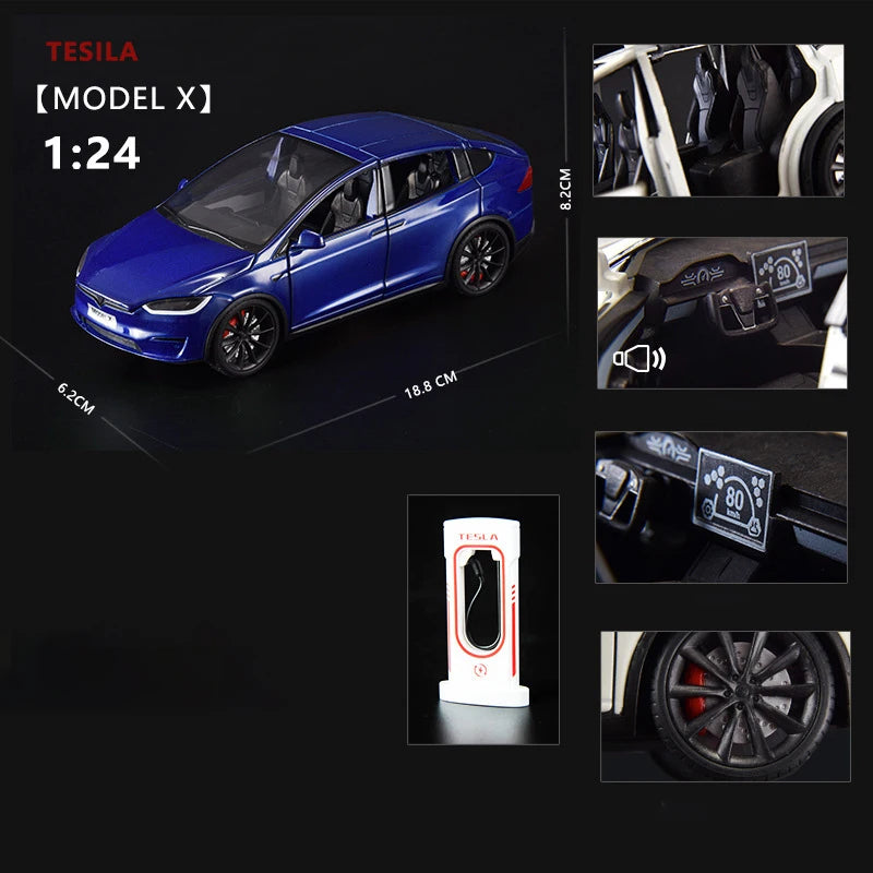 1:24 Model X Model Y Model 3 Alloy Die Cast Toy Car Model Sound and Light Children's Toy Collectibles Birthday gift