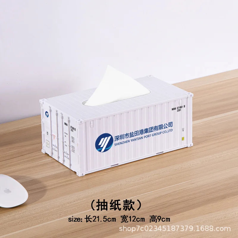 Creative Docker Shipping Container Model Tissue Box Mini Container Model Creative Plastic Living Room Facial Tissue Holder