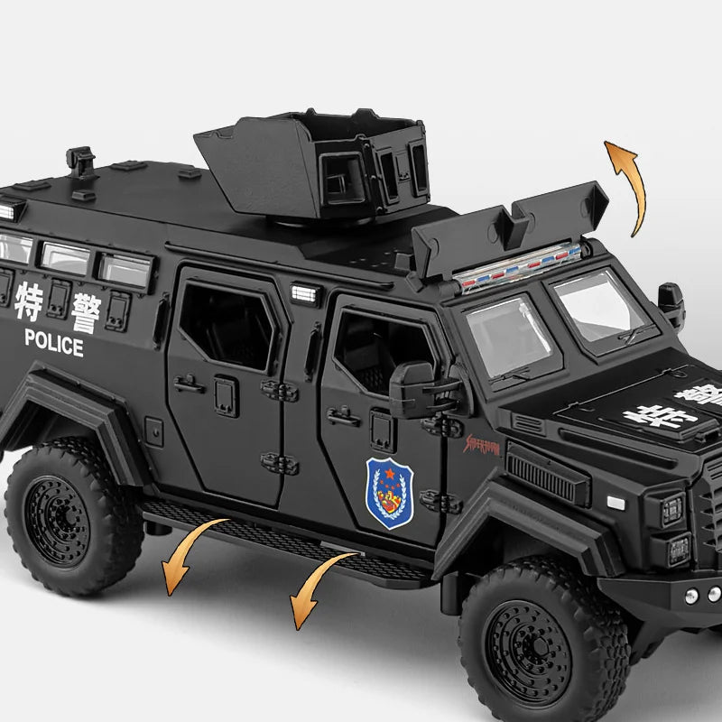 1:32 Alloy Sword Toothed Tiger Armored Vehicles Model Diecasts Metal Police Explosion Proof Car Model Sound and Light Kids Gifts