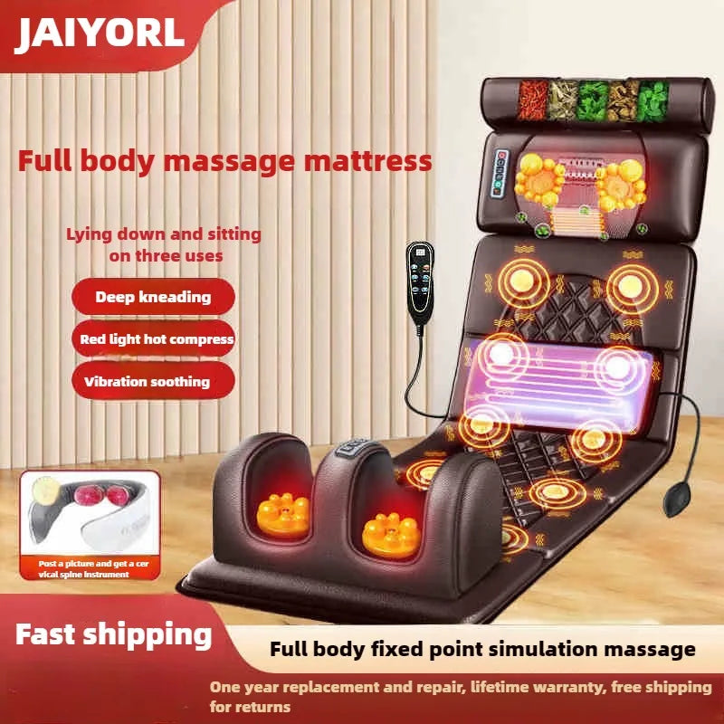 Electric Full Body Massage Mattress With Heating Hand Control Shoulder Neck Waist Airbag Back Kneading vibration Massage Cushion