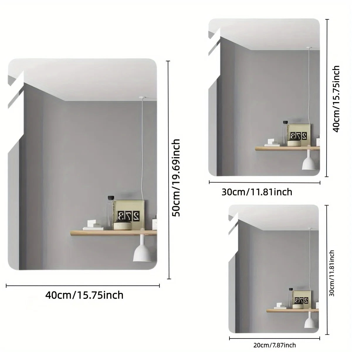 1PC Acrylic Rectangle Shape Irregular Bathroom Shatterproof Mirror, Non Glass Wall Mirror Decor for Bedroom, Living Room, Toilet