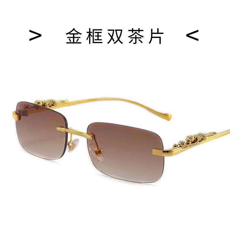 Очки Vintage Sunglasses Rimless Cut Edge Sunglasses Fashion Designer Shades Luxury Golden Leopard Frame Sunglasses UV400