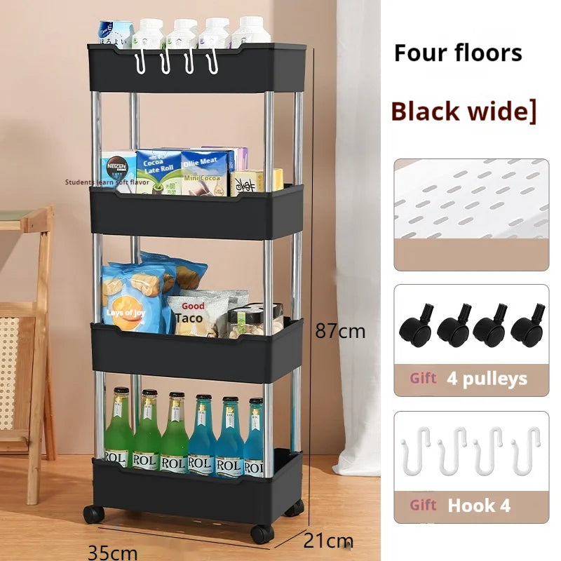 LH 3/4 Tier Mobile Storage Rack Multifunctional Save-Spacing Movable Gap Plastic Bathroom Rack Trolley Organizer with Wheels