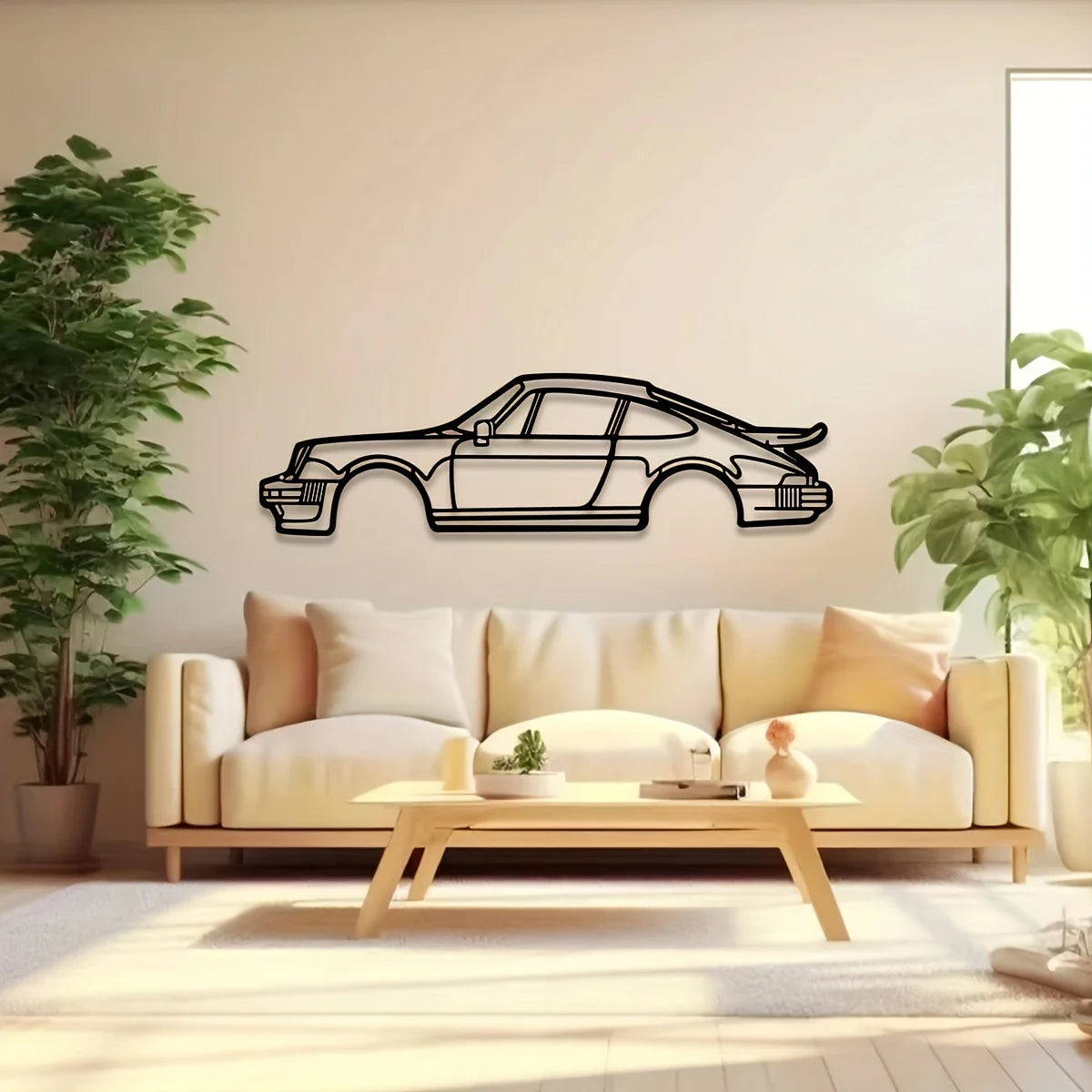 Contemporary Metal Wall Art: 911 Sports Car Silhouette for Auto Enthusiasts