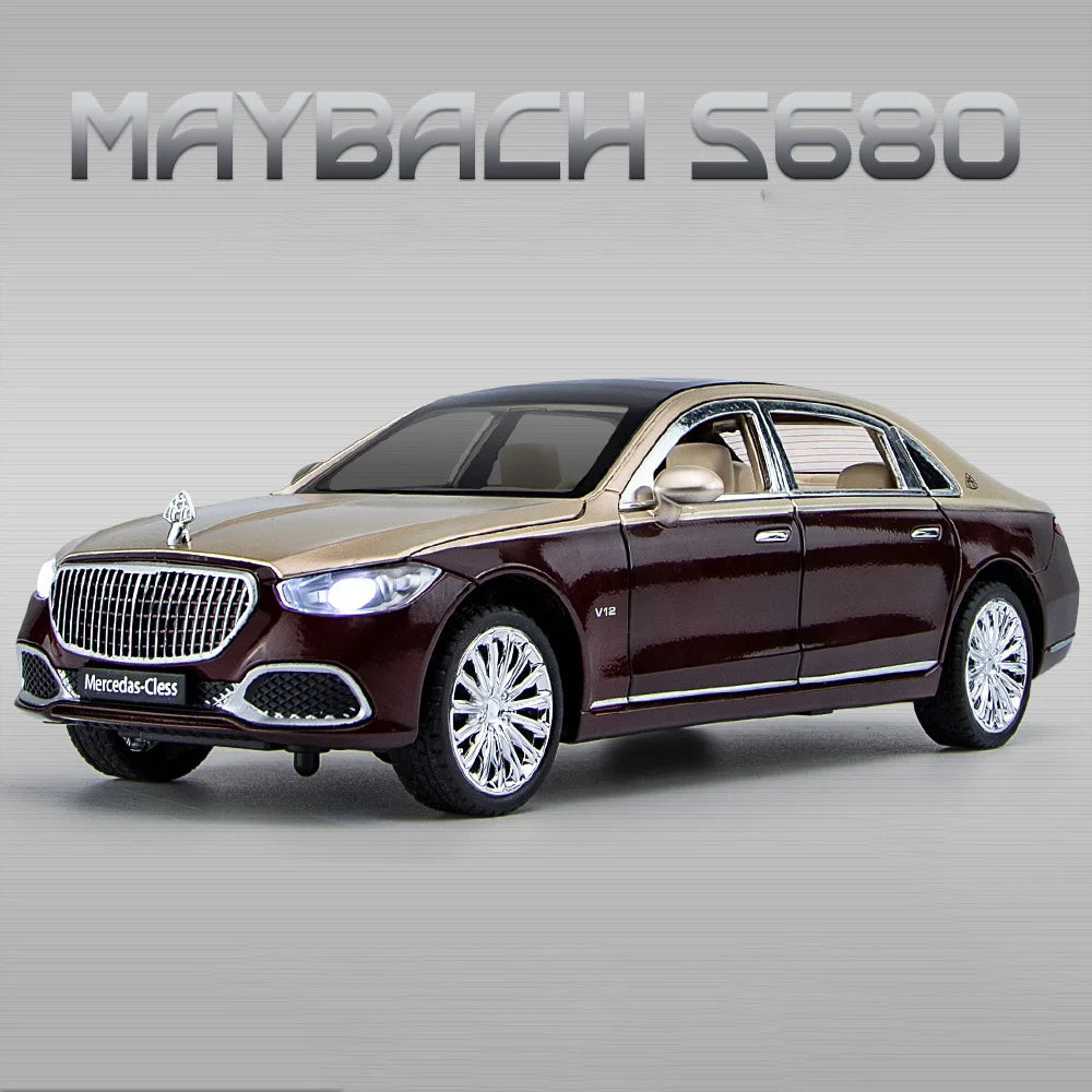 1:24 Maybach S680 Car Model Toy Doors Opened Sound Light Pull Back Diecast Metal Shock Absorption Models Boys Collection Gifts