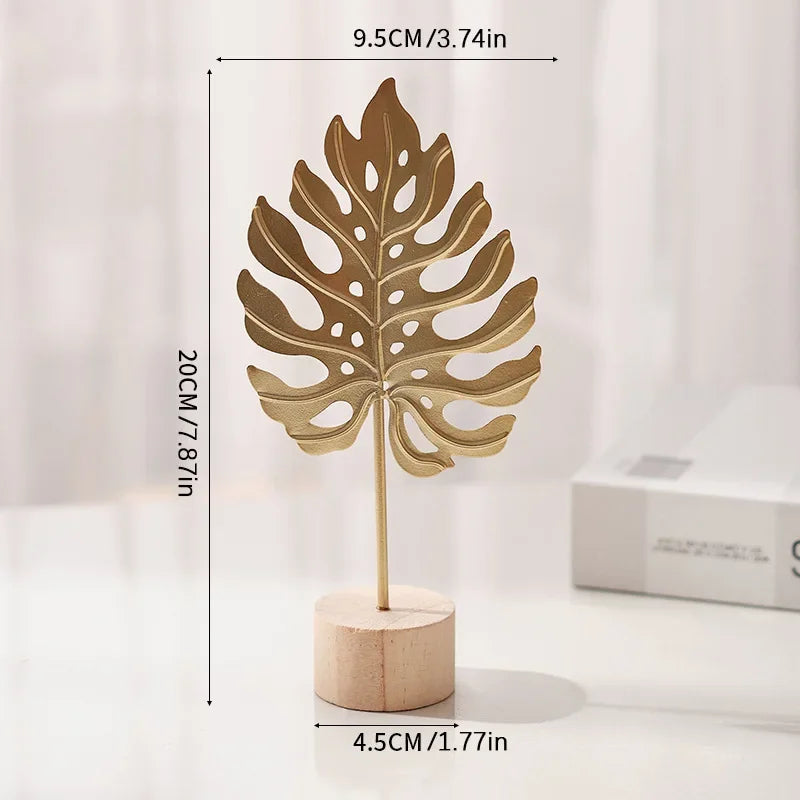 1pcs Golden Ginkgo Leaf Feather Metal Model Figurines Manual Desktop Crafts Ornaments Photo Props Statues Sculptures Home Decor