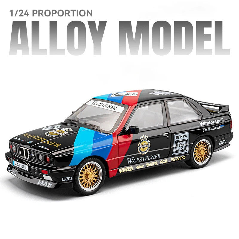 1:24 BMW M3 E30 1988 Supercar Alloy Car Model Sound and Light Pull Back Children's Toy Collectibles Birthday gift