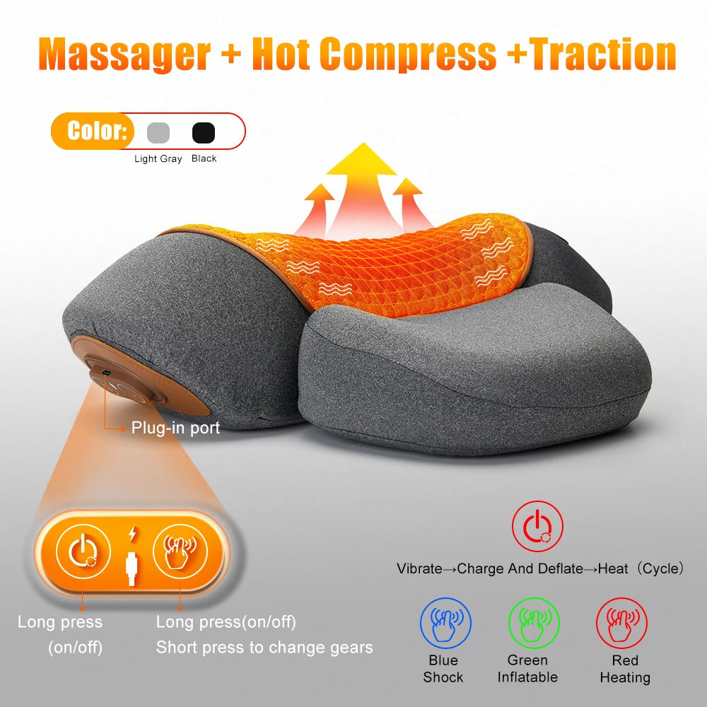 Electric Heating Cervical Massager Pillow Hot Compress Vibration Massage Neck Traction Relax Sleeping Pillow Spine Support