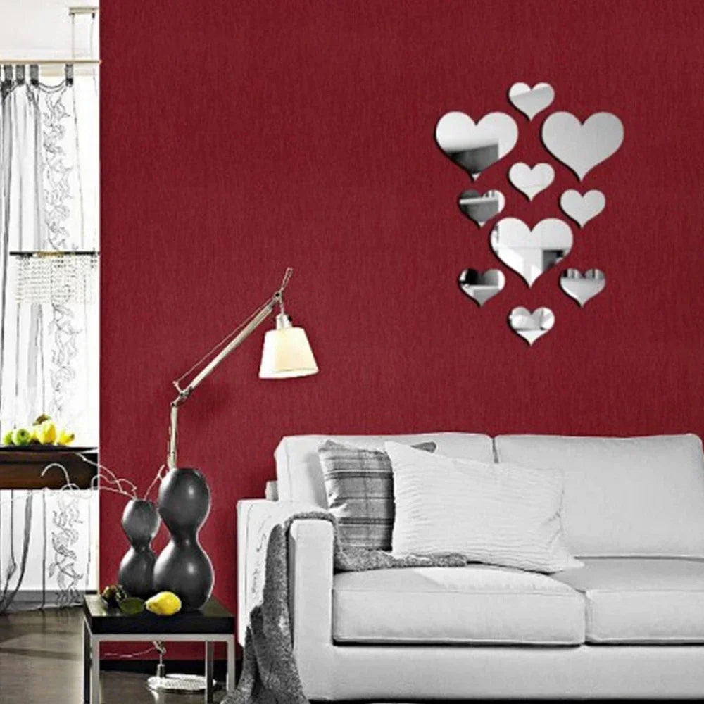 DIY Decorative 10Pcs/Set Durable Love Heart Stickers Wall Sticker Mirror Mural 3D Decal Simple Removable Paster Home Decoration