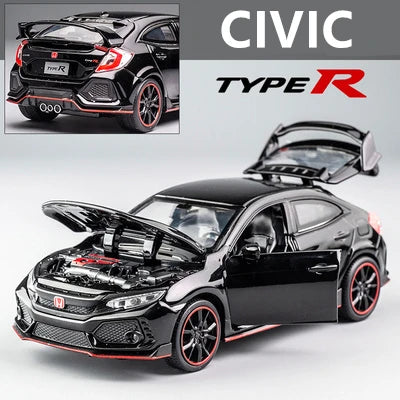 1:32 HONDA CIVIC TYPE-R Alloy Car Model Diecasts & Toy Vehicles Metal Sports Car Model Sound and Light Collection Childrens Gift