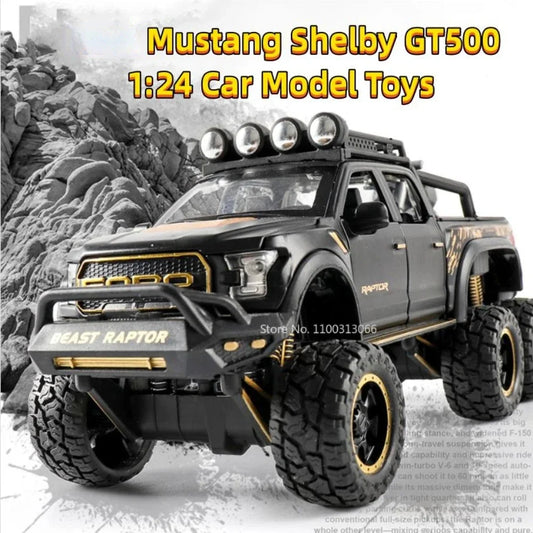 1:24 Ford Raptor F150 Model Toy Cars Alloy Diecast Off-Road Vehicles Sound Light Pull Back Doors Opened Pickup Trucks Kids Gifts