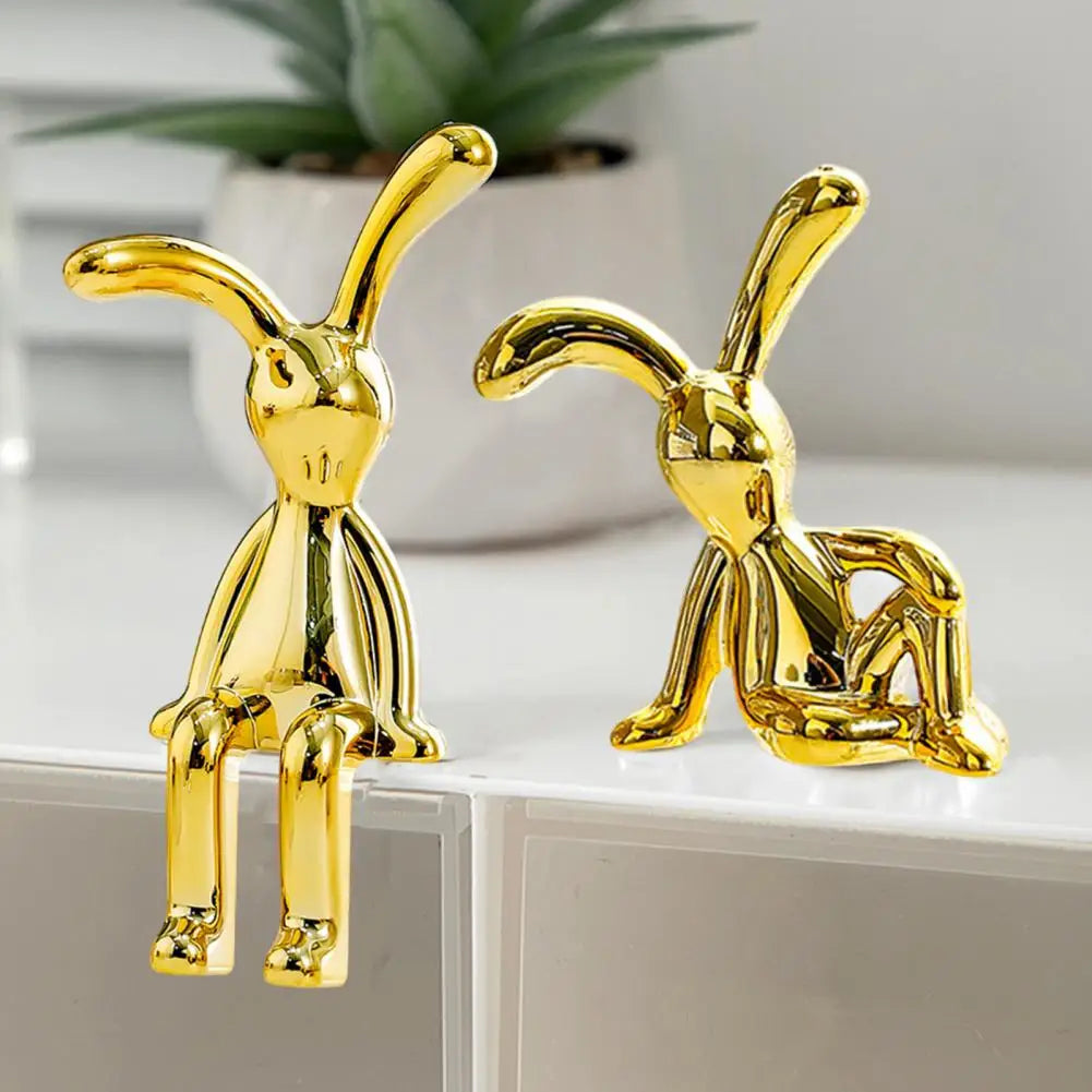 2Pcs Long Ear Funny Cute Bunny Figurine Ornament Electroplating Rabbit Model Toy Statue Car Dashboard Decor Home Christmas Gift