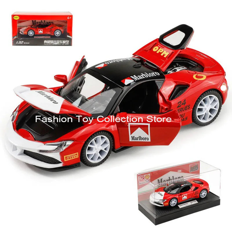 1: 32 Ferari SF90 Alloy Car Model High Simulation Diecasts Toy With Sound and Light Pull Back Vehicles Decoration Toys For Kids