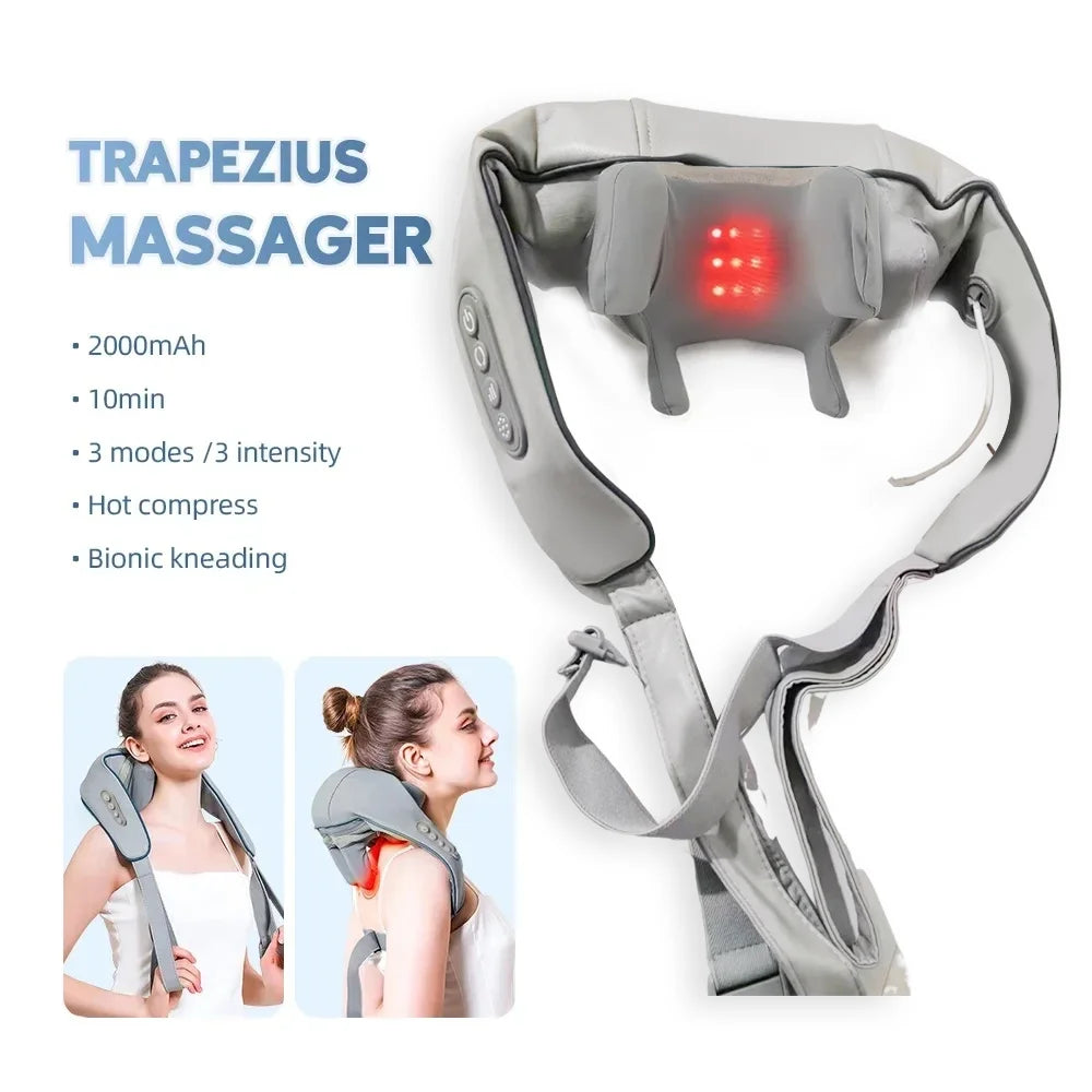 Wireless Trapezius 3 Models Electric Shoulder Neck Back Massager Kneading Shawl Cervical Deep Tissue Relaxing Massage Pillow New