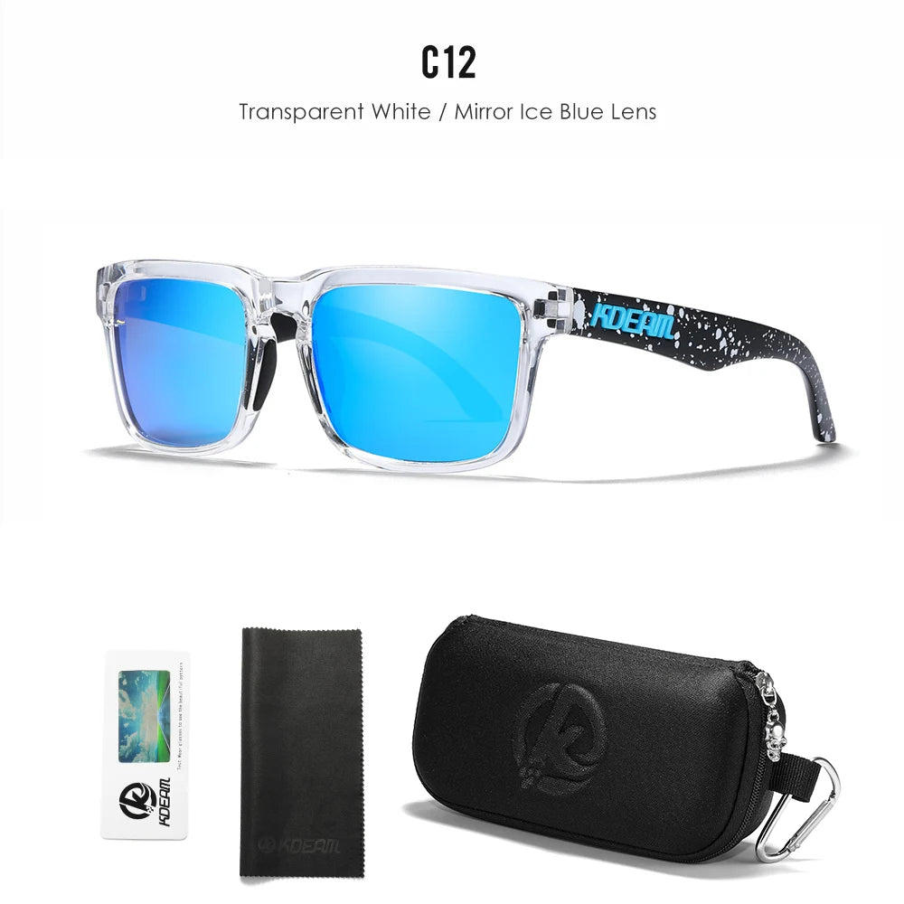 KDEAM Men's Polarized Sunglasses Square Casual Outdoors Sun Glasses Women Unisex Sunglass For Couple With Zipper Case