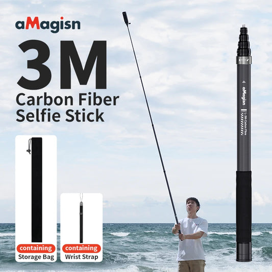 aMagisn 3M Invisible Selfie Stick , Carbon Fiber Extended Monopod 118" Long Pole for Gopro Max Insta360 X2 X3 X4 Accessories