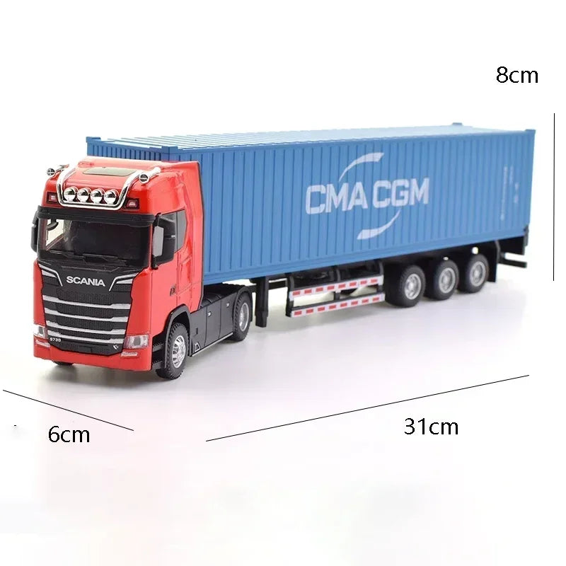 1:50 SCANIA Diecast Metal Model Toy Container truck Pull Back With Sound & Light Trailer Car Toys Xmas Gifts