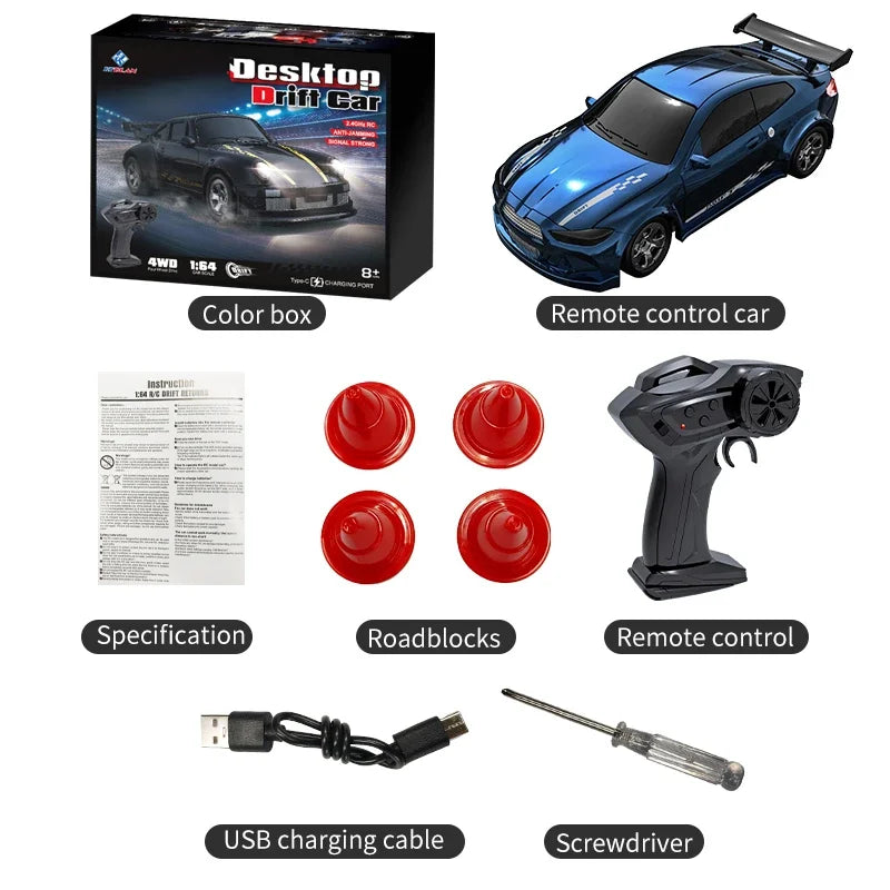 New 4WD 2.4GHZ RC Simulation Mini Drift Car Palm Racing Model Desktop Toys 1/64 Scale Remote Control Car Gift For Children Boys