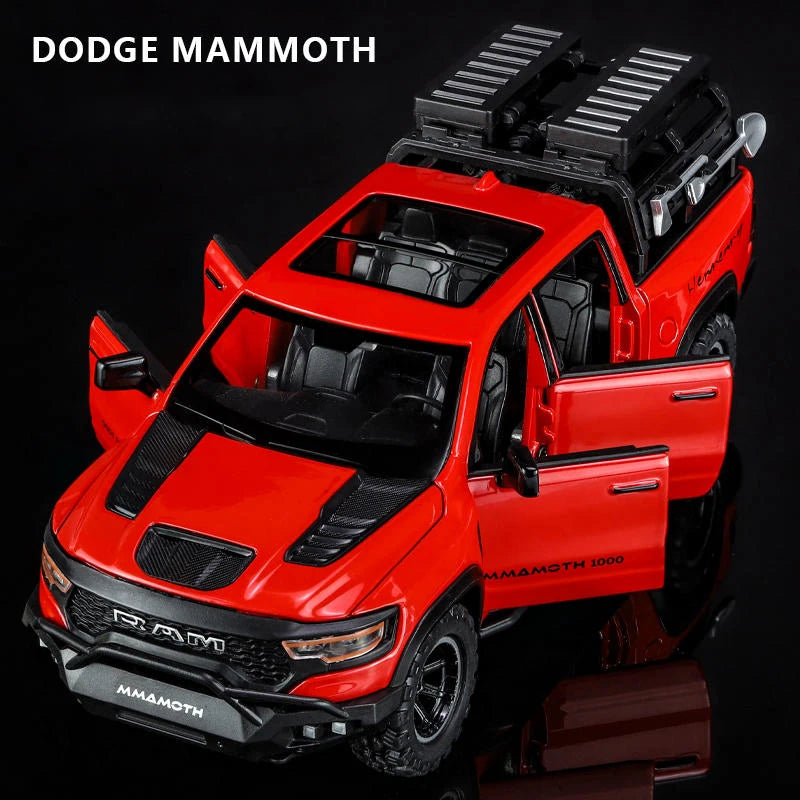 New 1:32 Dodge RAM 1000 TRX Mammoth Picku Alloy Car Model Sound and Light Pull Back Children's Toy Collectibles Birthday Gift