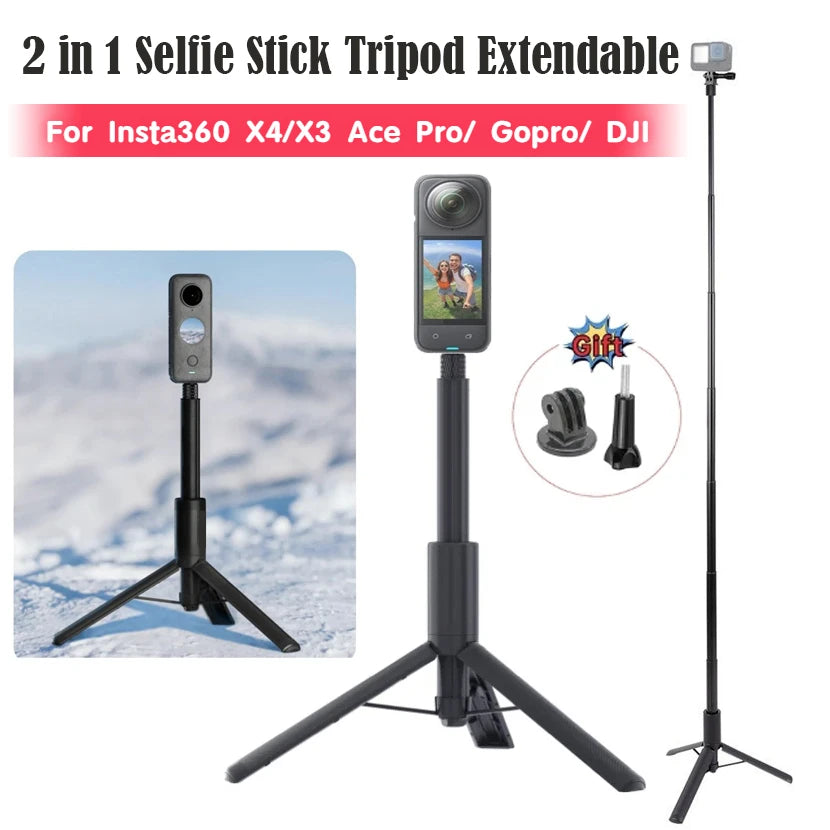 For Insta360 X4 2-in-1 Invisible Selfie Stick + Tripod Extendable For Insta360 X4 / X3 Ace Pro / Gopro 12 11 10 / DJI Action 4 3