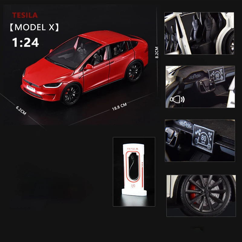 1:24 Model X Model Y Model 3 Alloy Die Cast Toy Car Model Sound and Light Children's Toy Collectibles Birthday gift