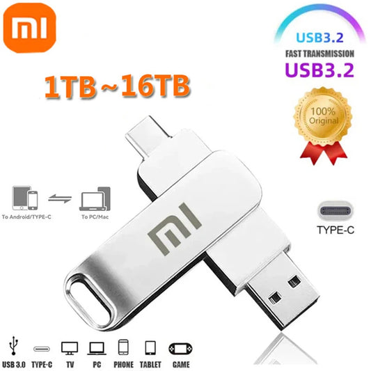 Xiaomi 16TB 3.2 USB Flash Drive Waterproof High Speed Transfer Type-c 2-In-1 Interface Universal for Mobile Phone Computer