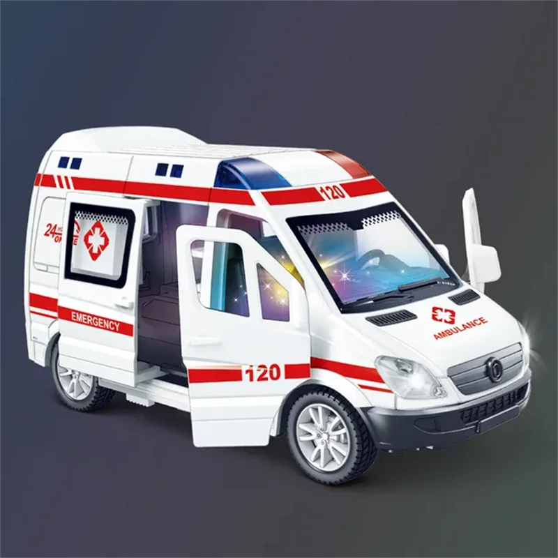 1:32 Mini Alloy Car Diecast Ambulance Fire-Truck Policecar Model Sound And Light Vehicle Simulation Collection Gifts Toys Boys