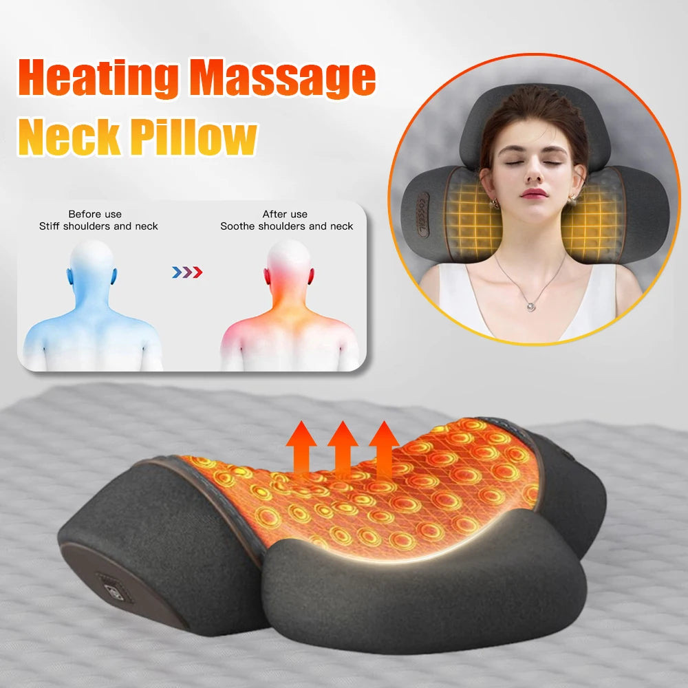 Electric Neck Massager Pillow Vibration Heating Massage Neck Traction Stretcher Support Cervical Spine Pain Relief Sleep Relax