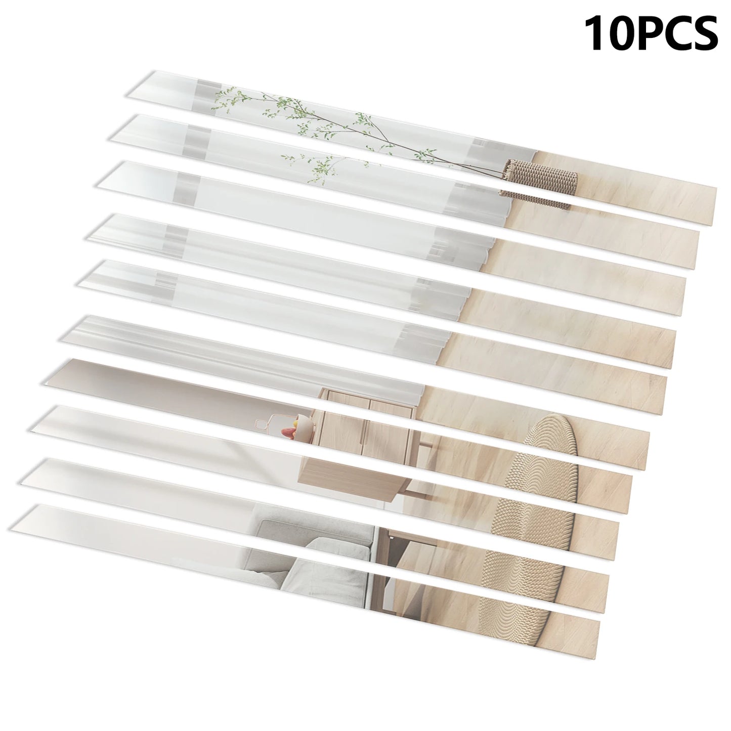 10Pcs 5×50cm Long Strip Acrylic Mirror Mosaic Wall Sticker Living Room Bedroom Decor Fit For Sofa Setting Wall, Dining Room