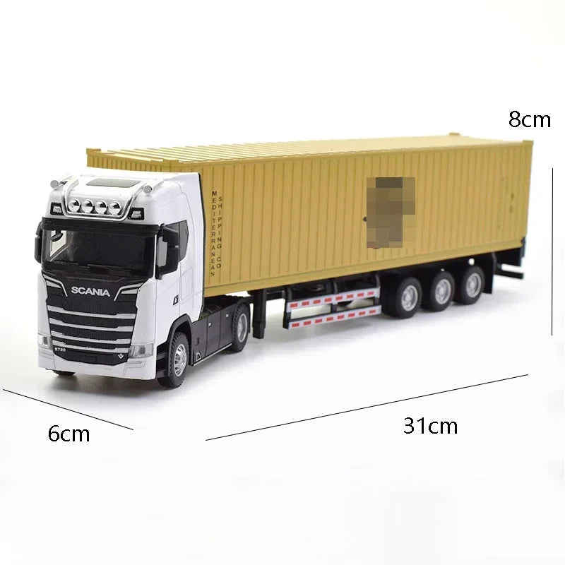 1:50 SCANIA Diecast Metal Model Toy Container truck Pull Back With Sound & Light Trailer Car Toys Xmas Gifts