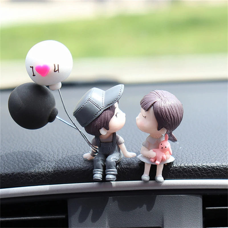 Car Decoration Cute Cartoon Couples Figure Figurines Balloon Home Ornament Auto Interior Dashboard Accessory For Girls Gifts