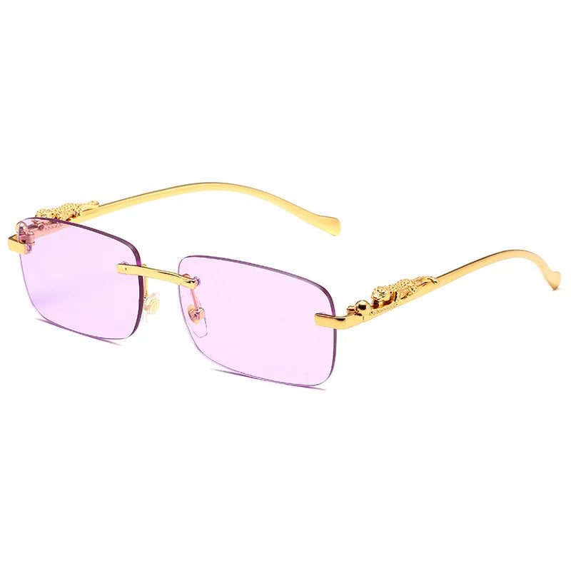 Square Rimless Sunglasses Women Men Cut Edge Golden Leopard Small Frame Sun Glasses Designer Retro Shade Eyewear UV400 oculos