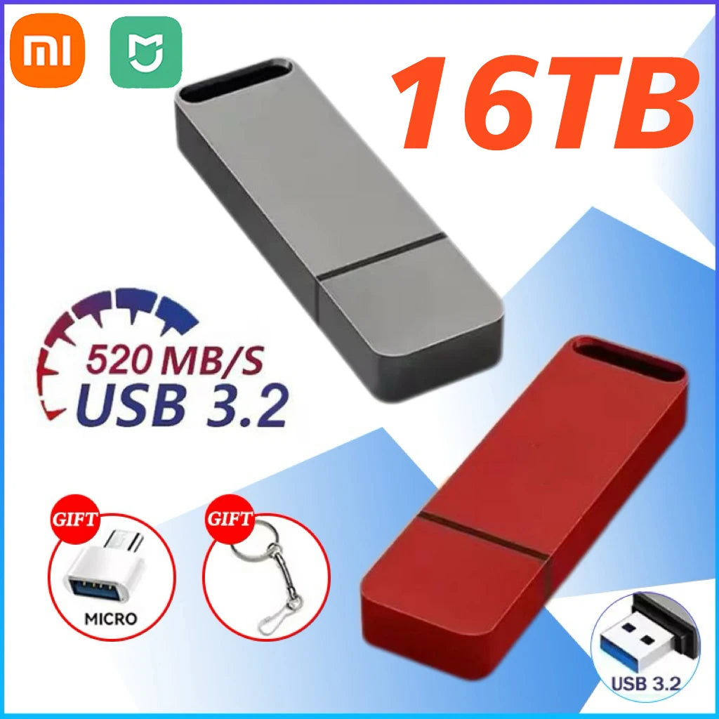 Xiaomi Mijia 16TB Flash Drive OTG USB3.2 High Speed Transfer Pen Drive Key 8TB 4TB Portable Metal Memory Drive Waterproof