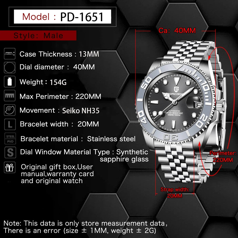 PAGANI DESIGN 2024 New NH35 Movement Ceramic Bezel Men Mechanical Wristwatches Fashion Sapphire Glass Diving Automatic Watches