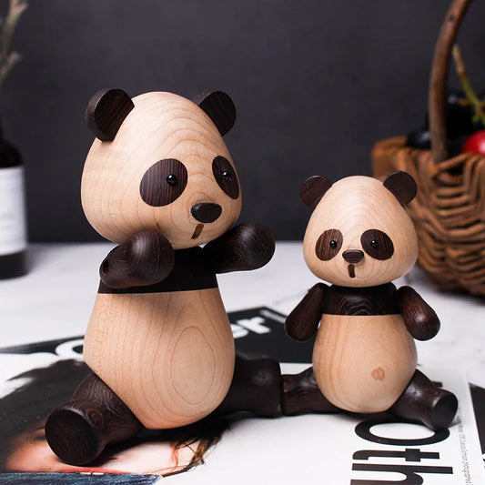 Resin Panda Animal Accessories Creative Handicraft Wooden Toys Office Desktop Miniatures Christmas Figurine Gift Home Decoration