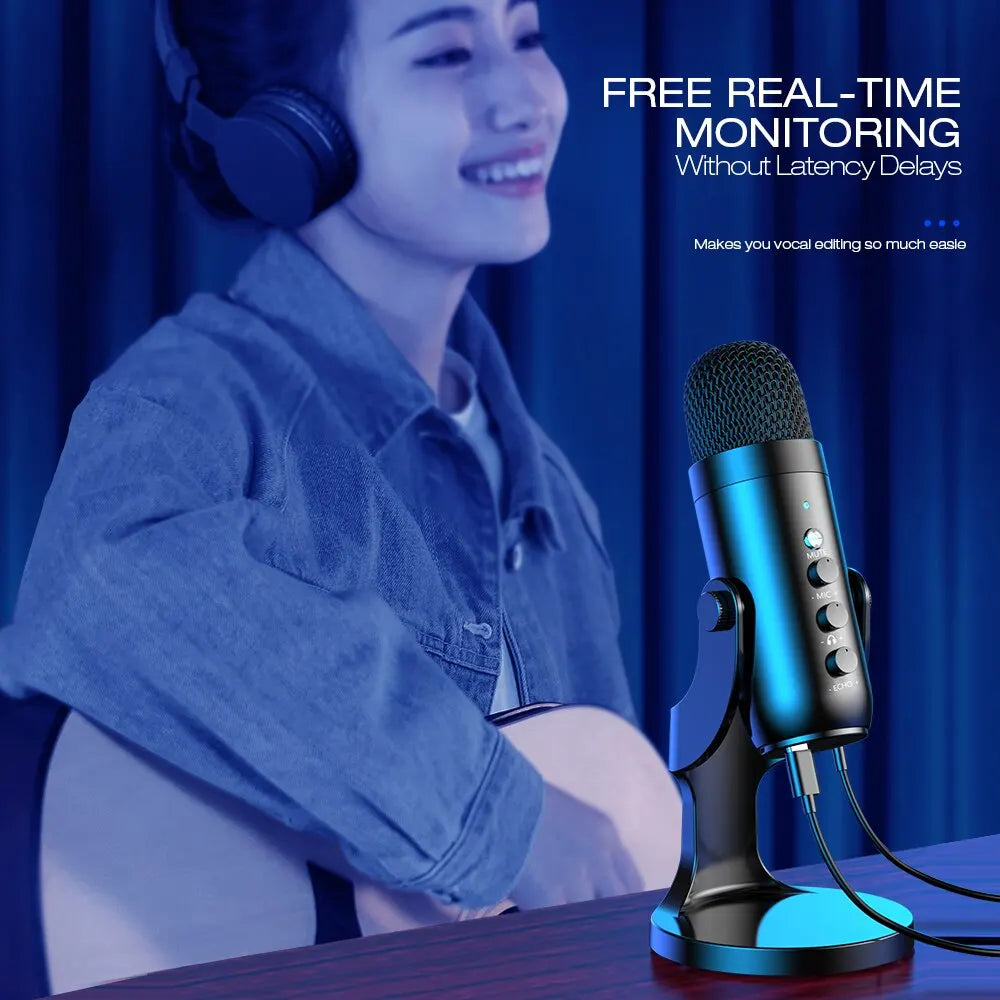 Haomuren USB Microphone for PC Mac Gaming Recording Streaming Podcast,Computer Condenser Mic with Phone Adapter Headphone Output