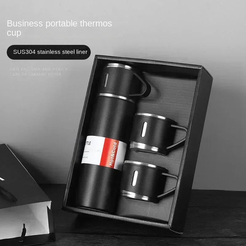 Thermos isolé avec trois veds, conservation chaude et froide de 24 heures, emballage cadeau en acier inoxydable