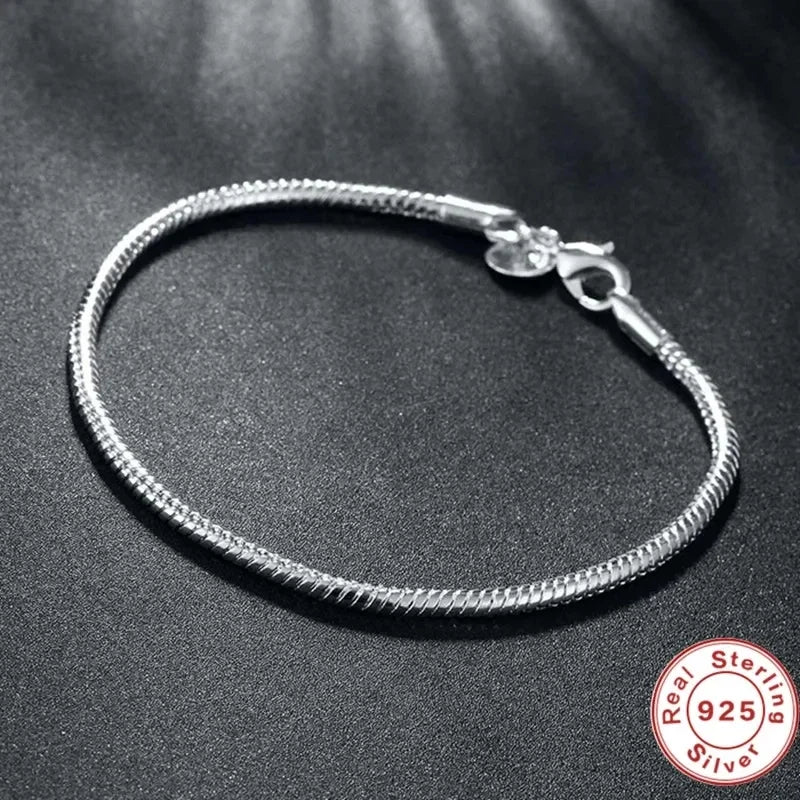 Handmade Original Fine Jewelry 925 Sterling Silver Charm Bracelet Soft Smooth Snake Bone Bracelets for Women