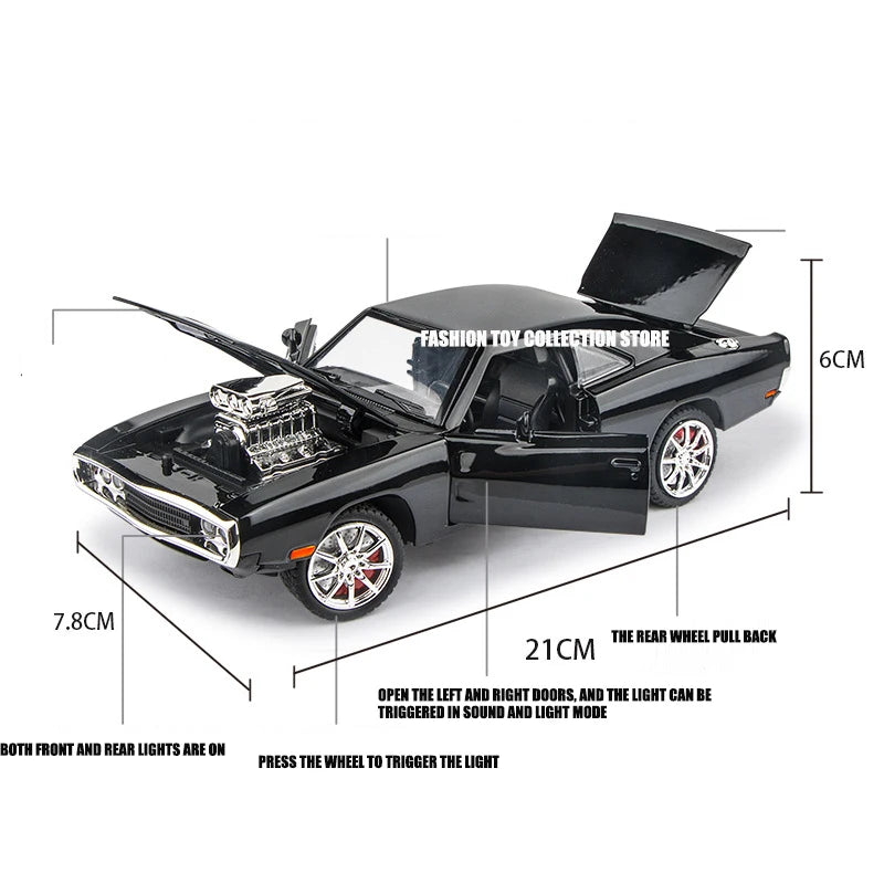 1:24 Challenger 1970 Fast & Furious 7 Alloy Car Model Diecasts Toy With Sound and Light Vehicles Decoration Toys For Kids Gift