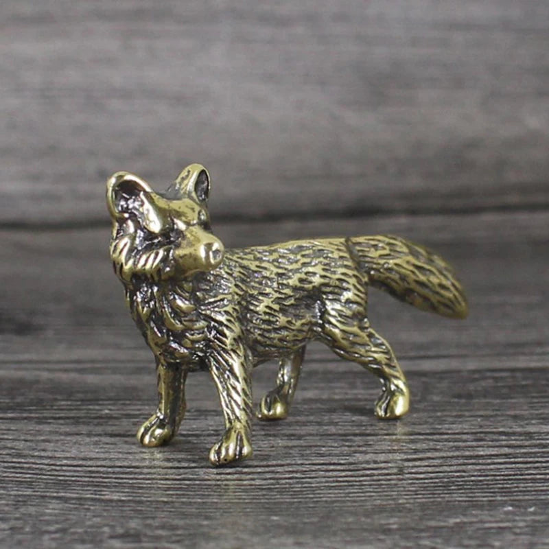 Solid Brass Fox Figurines Miniatures Desk Ornaments Art Crafts Retro Small Animal Statue Home Desk Decoration Fox Brass Ornament