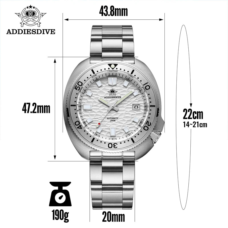 ADDIESDIVE Men's Automatic Watch Super Luminous NH35A 200m Waterproof Automatic Diver Men's Mechanical Watch Stainless Steel