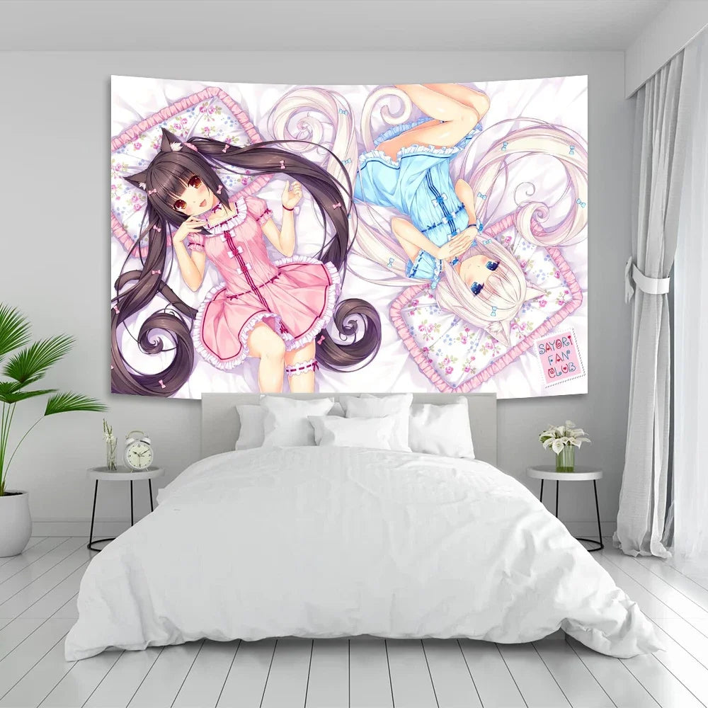 Anime Nekoparas Wall Tapestry Kawaii Background Cloth Wall Decoration Psychedelic Girls' Dormitory Pink Room Banner