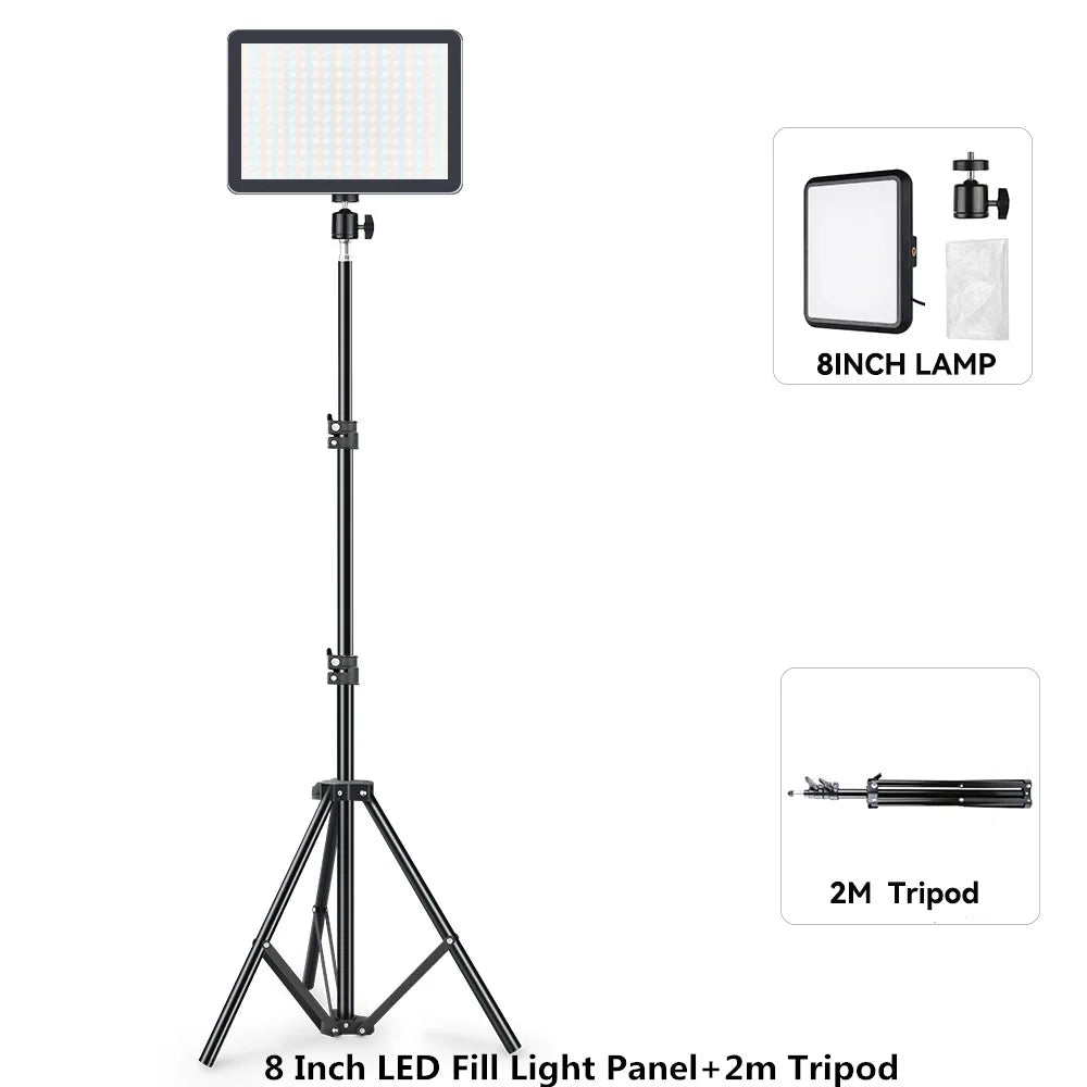 8/12 Inch LED Photography Video Light Panel Lighting Photo Studio Lamp Kit For Shoot Live Streaming Youbube With Tripod Stand