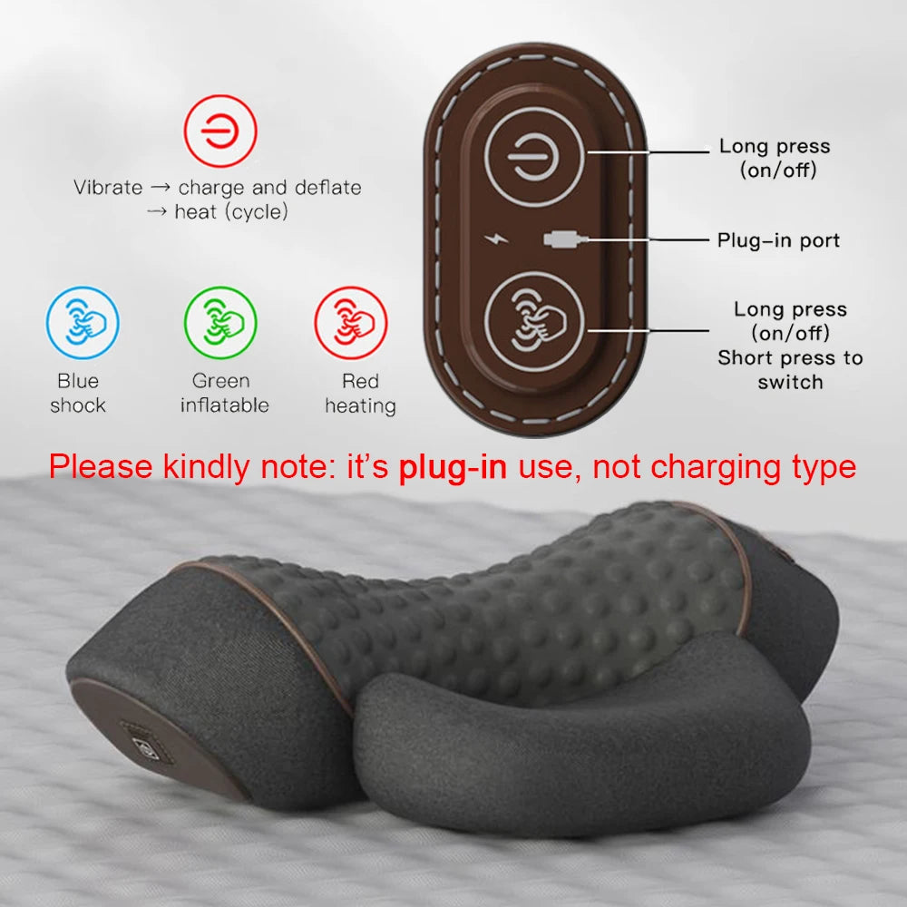 Electric Neck Massager Pillow Vibration Heating Massage Neck Traction Stretcher Support Cervical Spine Pain Relief Sleep Relax