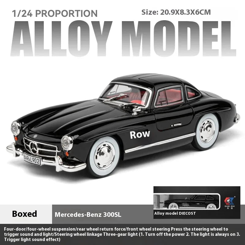 1:24 Mercedes-Benz 300SL Classic Car Alloy Diecast Car Model Home Interior Decoration Ornaments Sound & Light Collect Gift C361