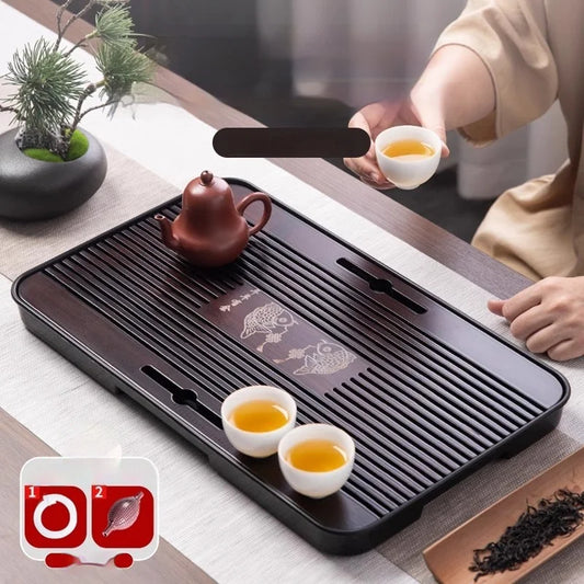 Gainxi Chinese Natural Bamboo Tea Tray Water Storage Kung Fu Tea Set Rectangular Tea Board Tea Storage Tray Drainage Outlet