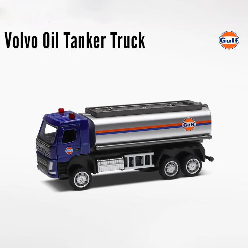 1:72 VOLVO Container Truck Oil Tanker Shell Truck Alloy Trailer Gulf Oil Car Model Children's Pull Back Car Model Truck Boy Toy