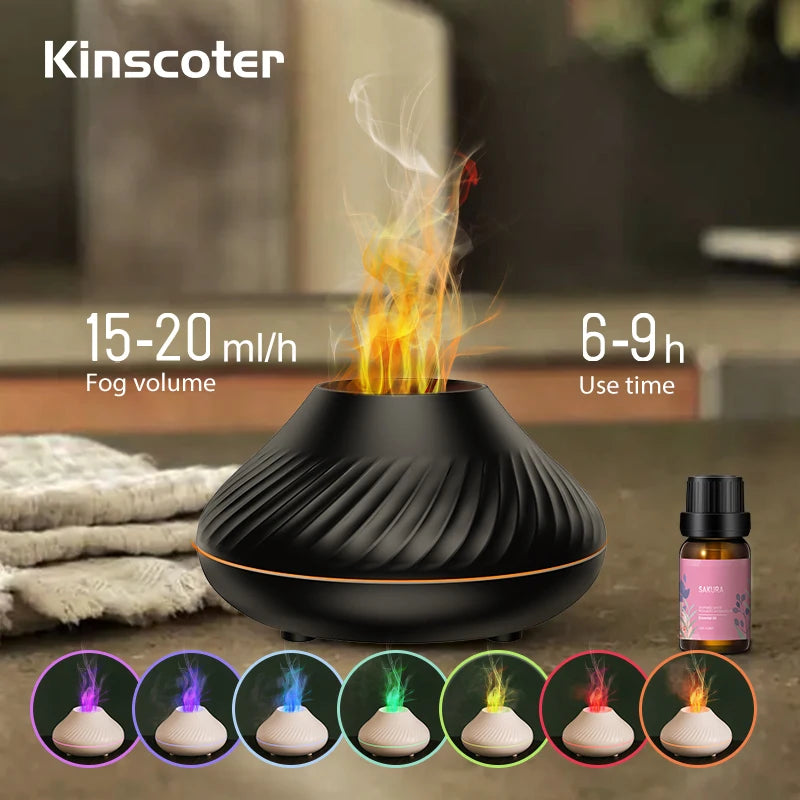 Portable Flame Air Humidifier 130ml USB Volcanic Aroma Essential Oil Diffuser with Nordic Desktop Home Style Atmosphere Light