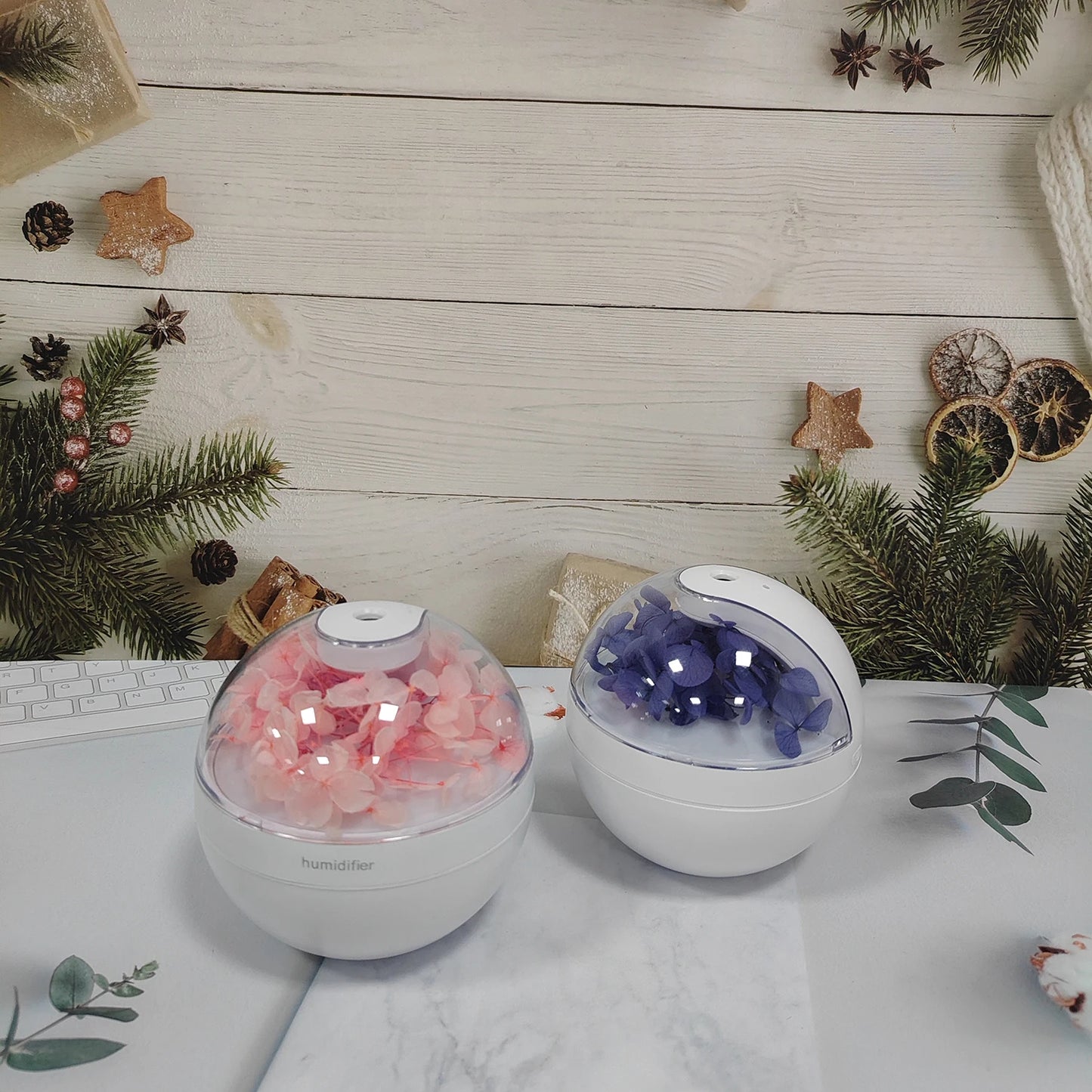 2025 New USB Power Cord Mini Simulated Flower Air Humidifier Aroma Diffuser Essential Oil Diffuser With Warm Night Lights