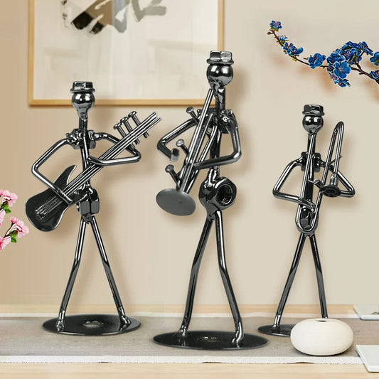 Metal Musician Guitar Player Statue Musical Instrument Little Iron Art Collectible Figurine Home Cafe Office Book Shelf Decorate